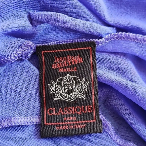 Jean Paul Gaultier Femme Lettuce Edge Top Blue Long Sleeve Sheer Stretch Mesh - Picture 8 of 12